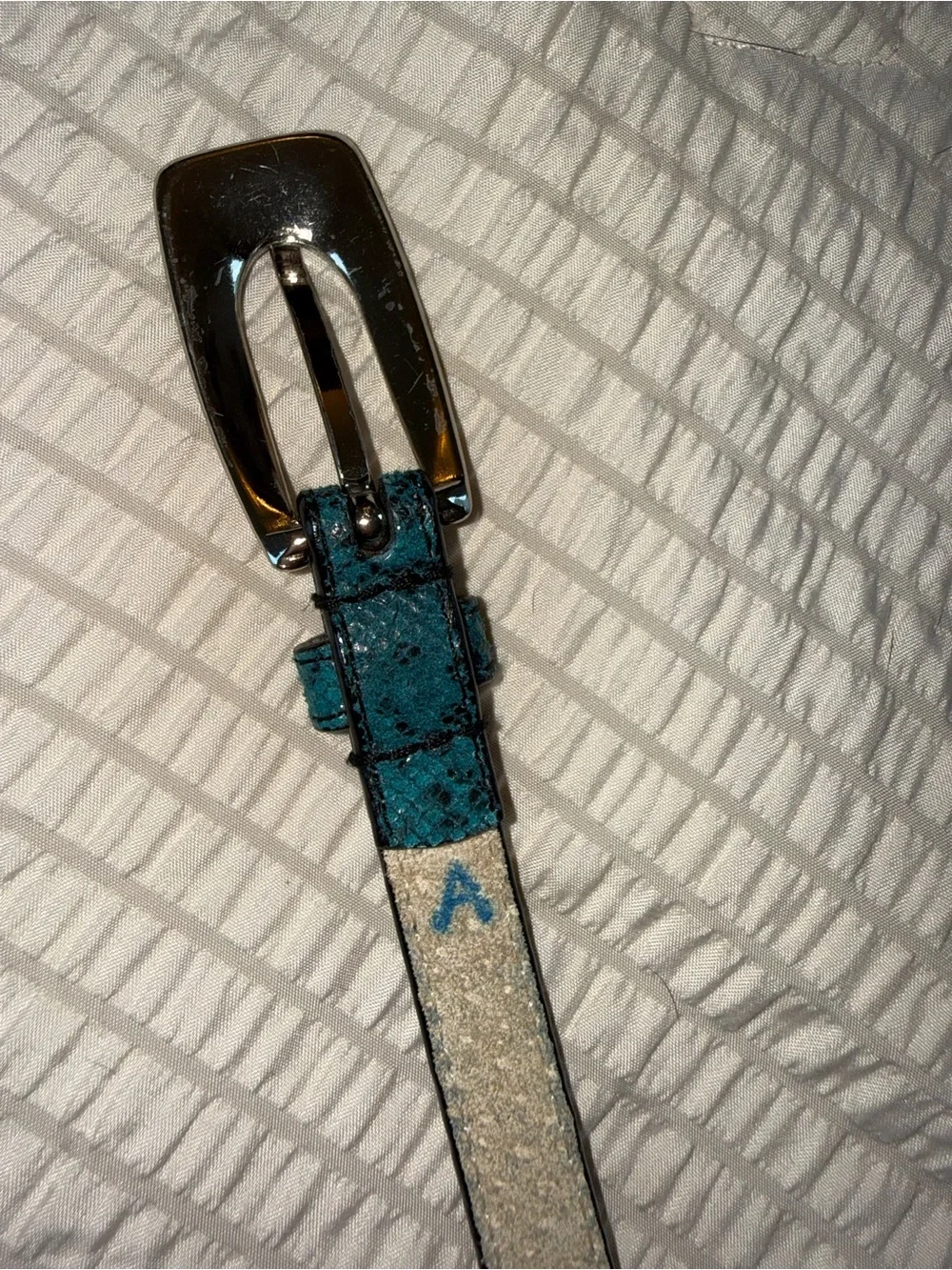 Lodis Vintage Teal Leather Skinny Belt medium
